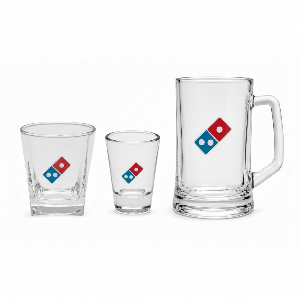 Domino's Clear Glassware Trio with Color Logo