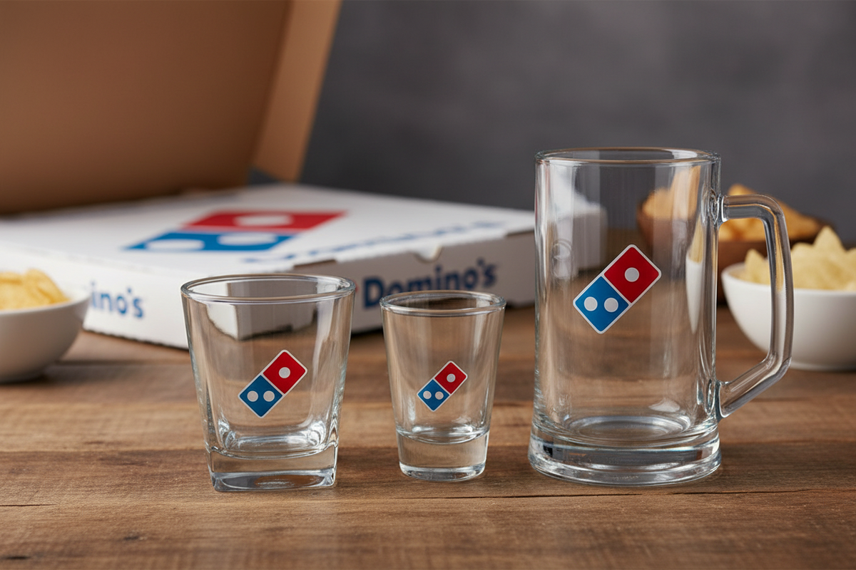 Domino's Clear Glassware Trio with Color Logo
