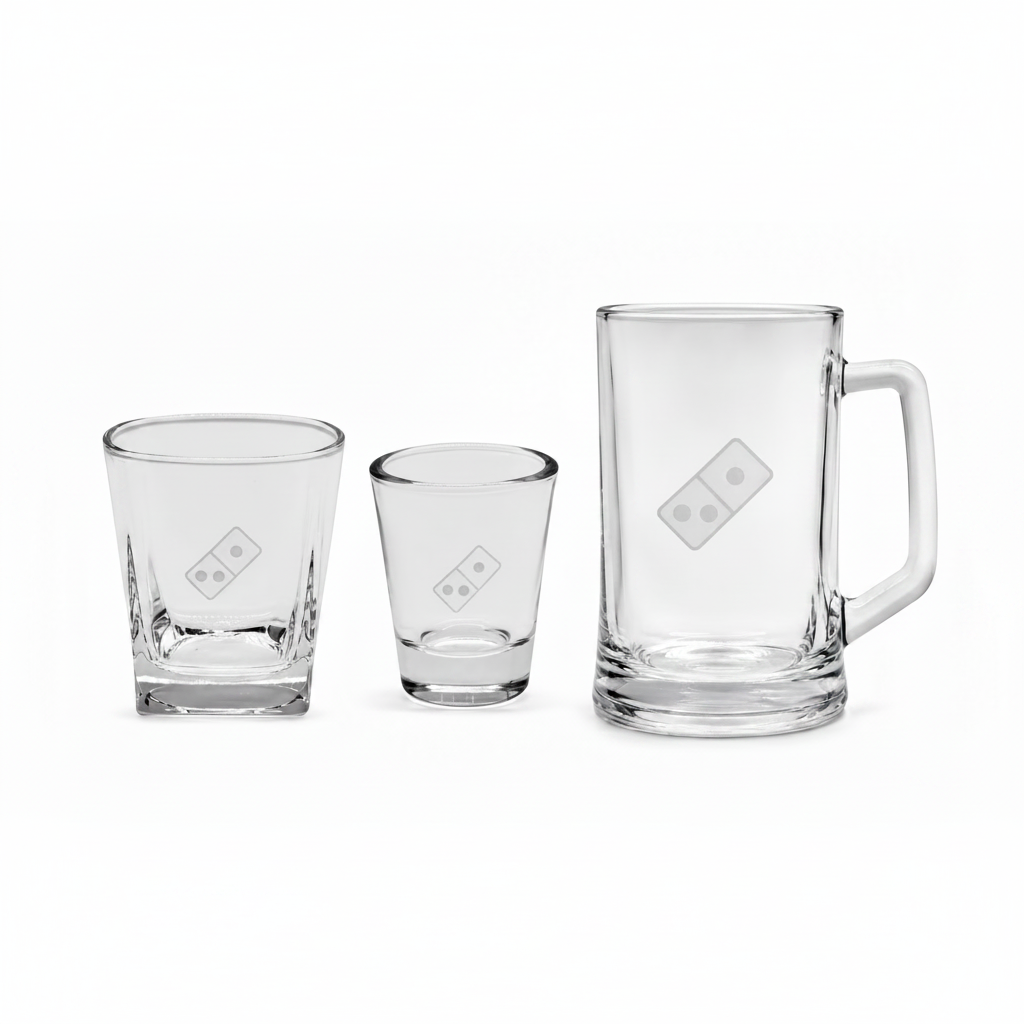 Domino's Clear Glassware Trio with Etched Logo