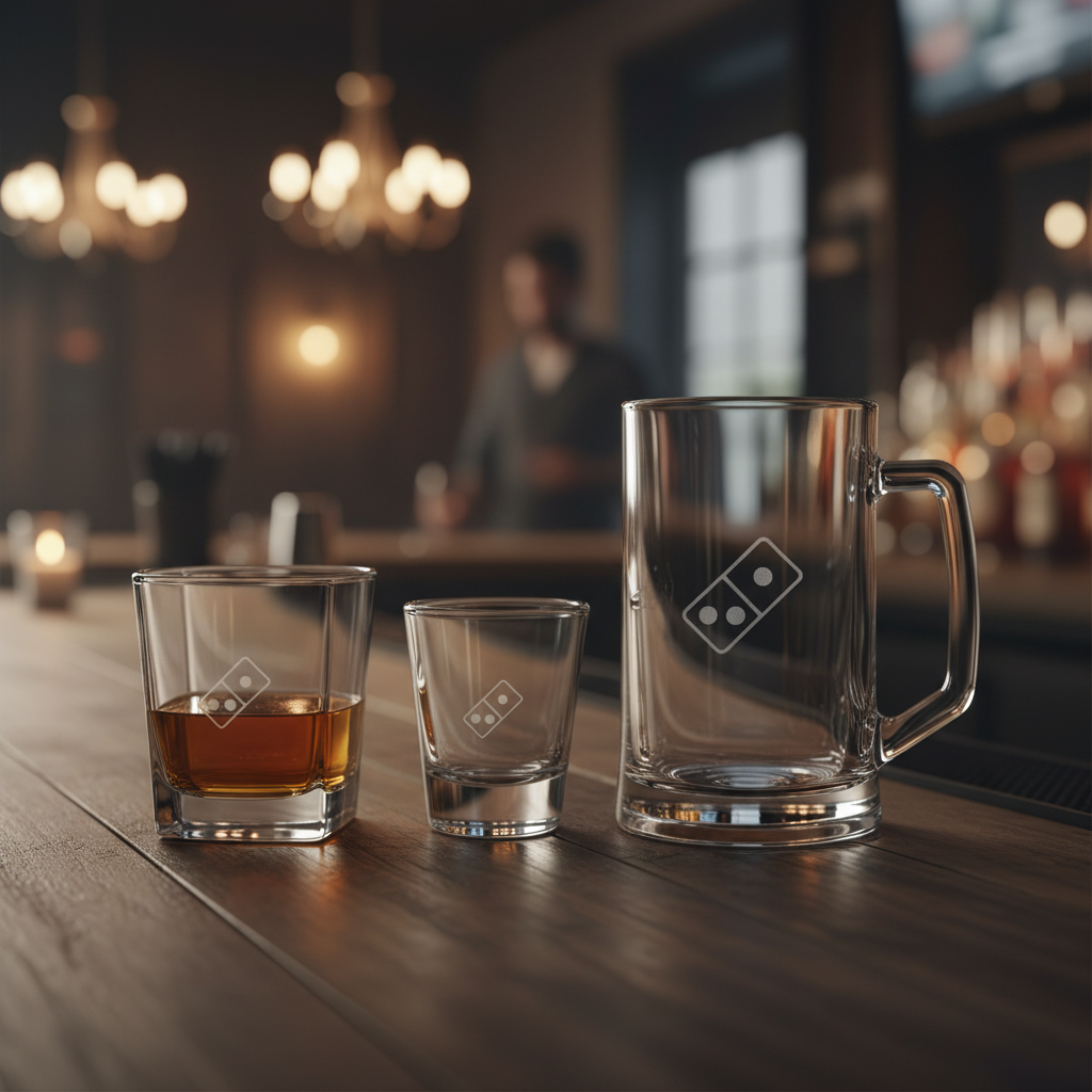 Domino's Clear Glassware Trio with Etched Logo