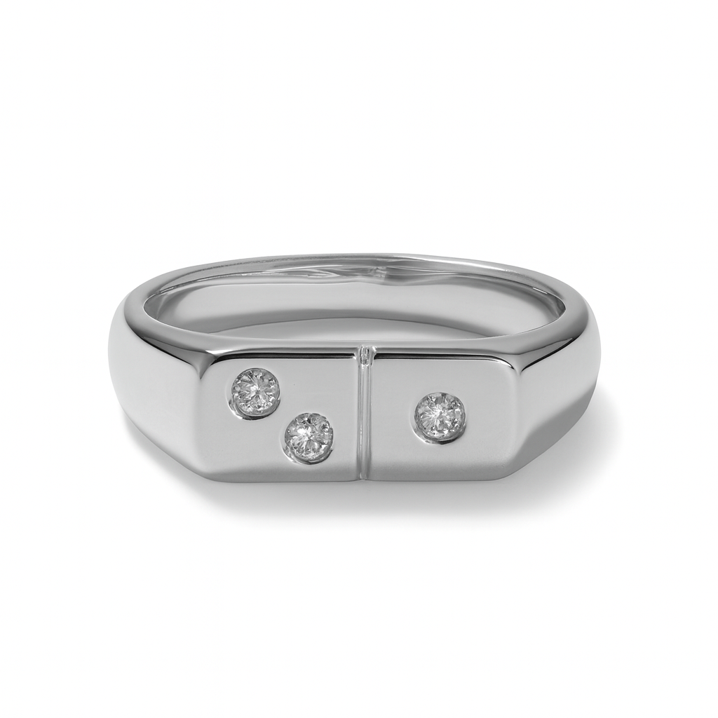 Kicking Goals Signet Ring — 925 Sterling Silver with Diamonds