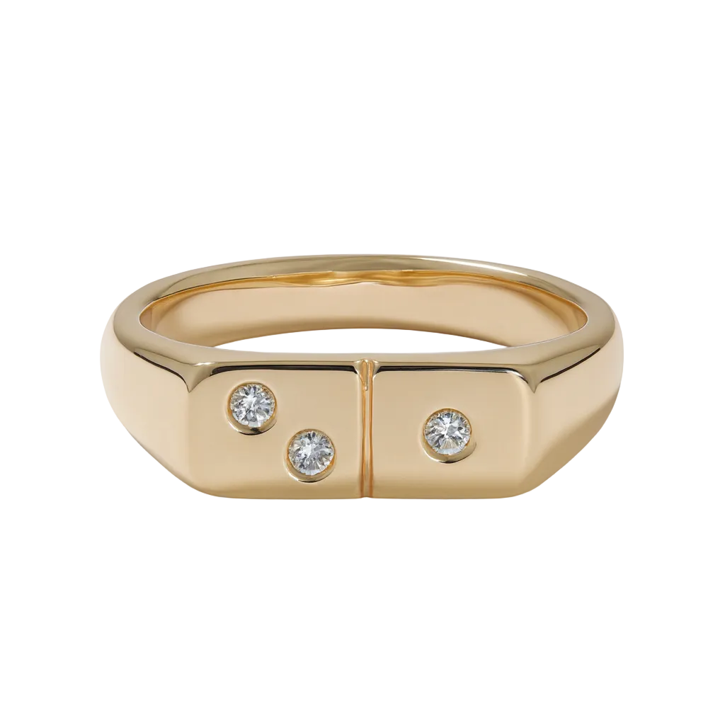 Kicking Goals Signet Ring — 10k Yellow Gold with Diamonds
